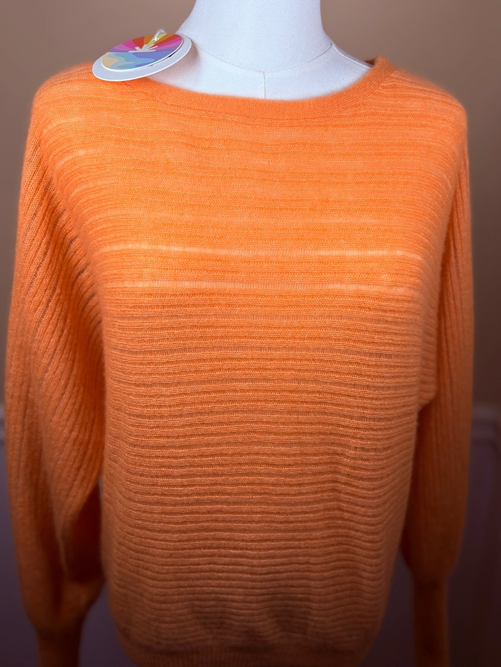 🍑 COLORUSH Cashmere Boatneck Sweater Small NWT Peachy Orange Amara Sunset